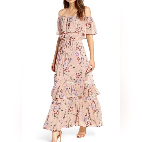 ‘love, Fire’ Off The Shoulder Floral Maxi Dress - Picture 1 of 10